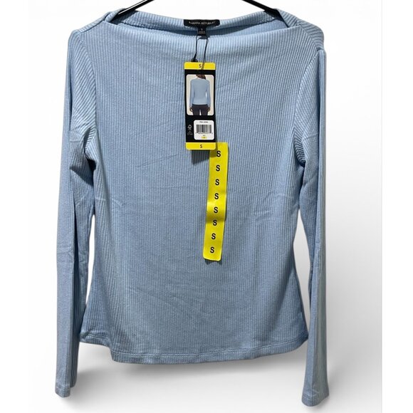 Banana Republic Womens Small Ribbed Knit Top Blue Long Sleeve Boat Neck NWT - Picture 2 of 11